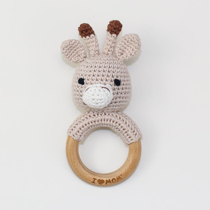 Newborn Baby Rattles Cute Cartoon Animal Rabbit Grab Ability Training Toys Infant Bell Toy Original Wood Crochet Hook Knitted