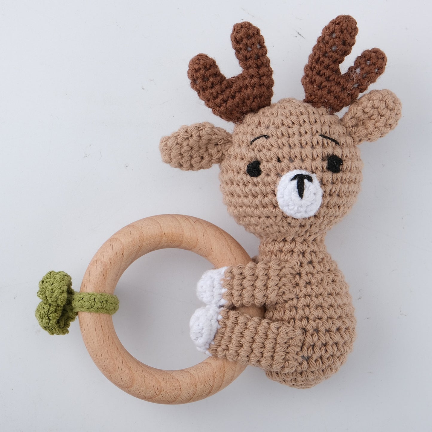 Newborn Baby Rattles Cute Cartoon Animal Rabbit Grab Ability Training Toys Infant Bell Toy Original Wood Crochet Hook Knitted