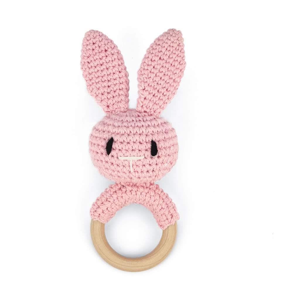 Newborn Baby Rattles Cute Cartoon Animal Rabbit Grab Ability Training Toys Infant Bell Toy Original Wood Crochet Hook Knitted