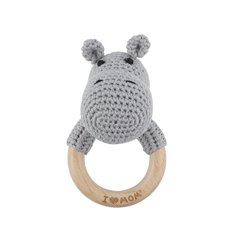 Newborn Baby Rattles Cute Cartoon Animal Rabbit Grab Ability Training Toys Infant Bell Toy Original Wood Crochet Hook Knitted