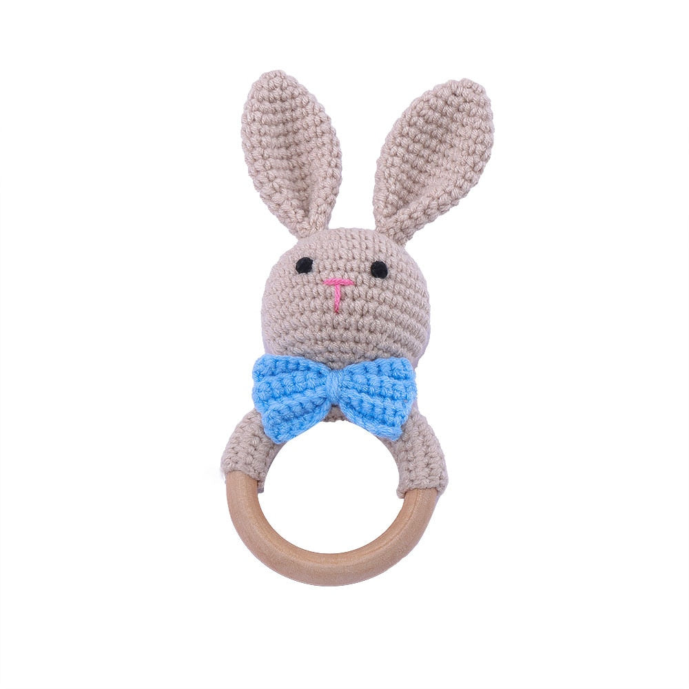 Newborn Baby Rattles Cute Cartoon Animal Rabbit Grab Ability Training Toys Infant Bell Toy Original Wood Crochet Hook Knitted