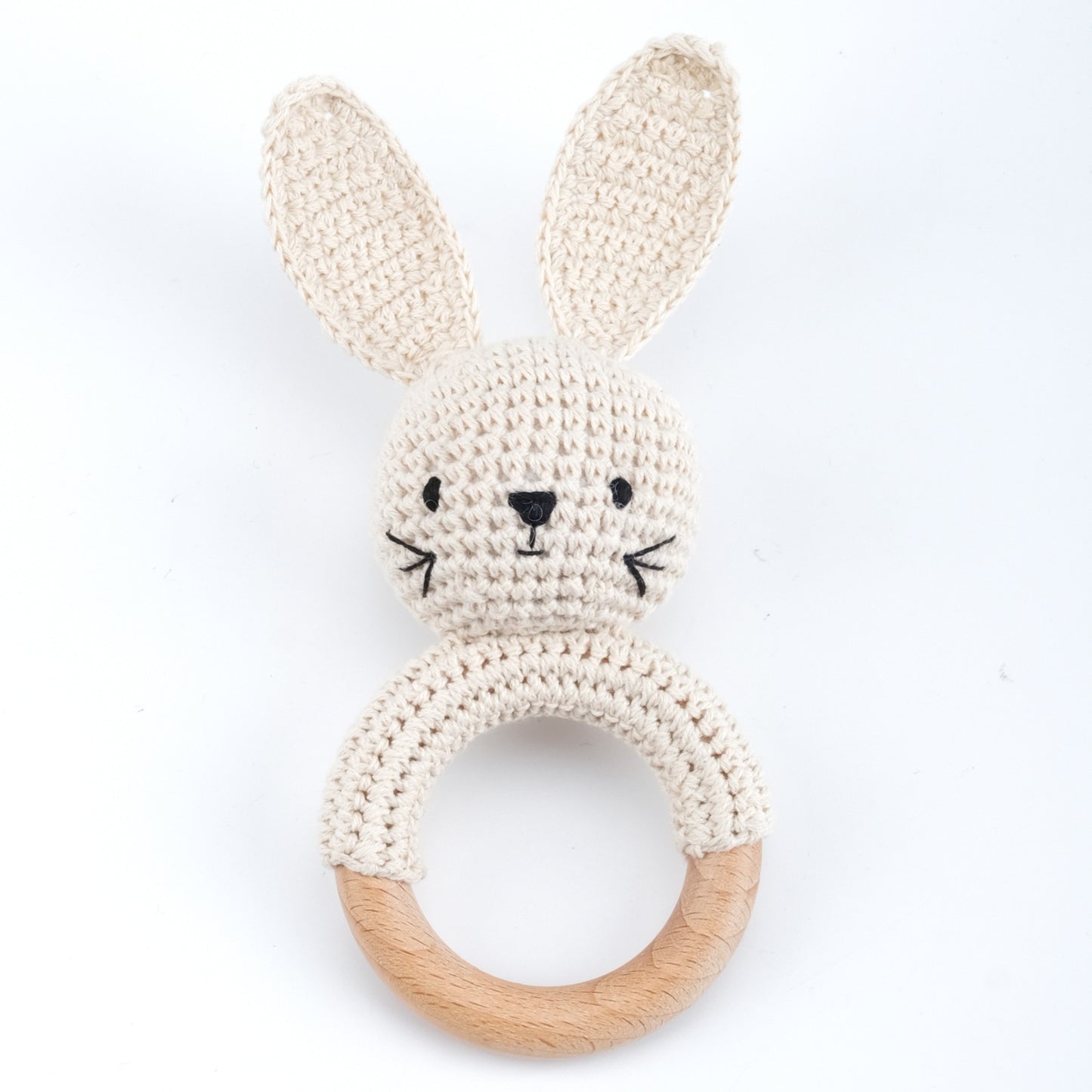 Newborn Baby Rattles Cute Cartoon Animal Rabbit Grab Ability Training Toys Infant Bell Toy Original Wood Crochet Hook Knitted