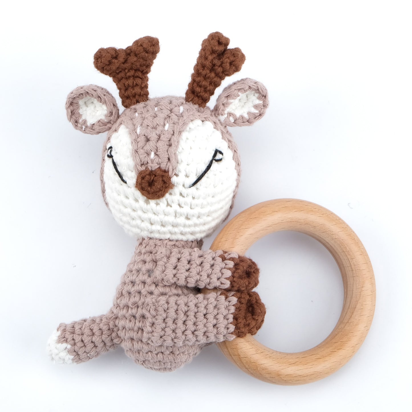 Newborn Baby Rattles Cute Cartoon Animal Rabbit Grab Ability Training Toys Infant Bell Toy Original Wood Crochet Hook Knitted