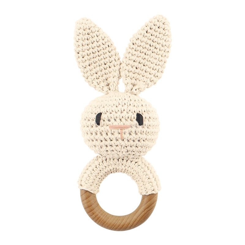 Newborn Baby Rattles Cute Cartoon Animal Rabbit Grab Ability Training Toys Infant Bell Toy Original Wood Crochet Hook Knitted