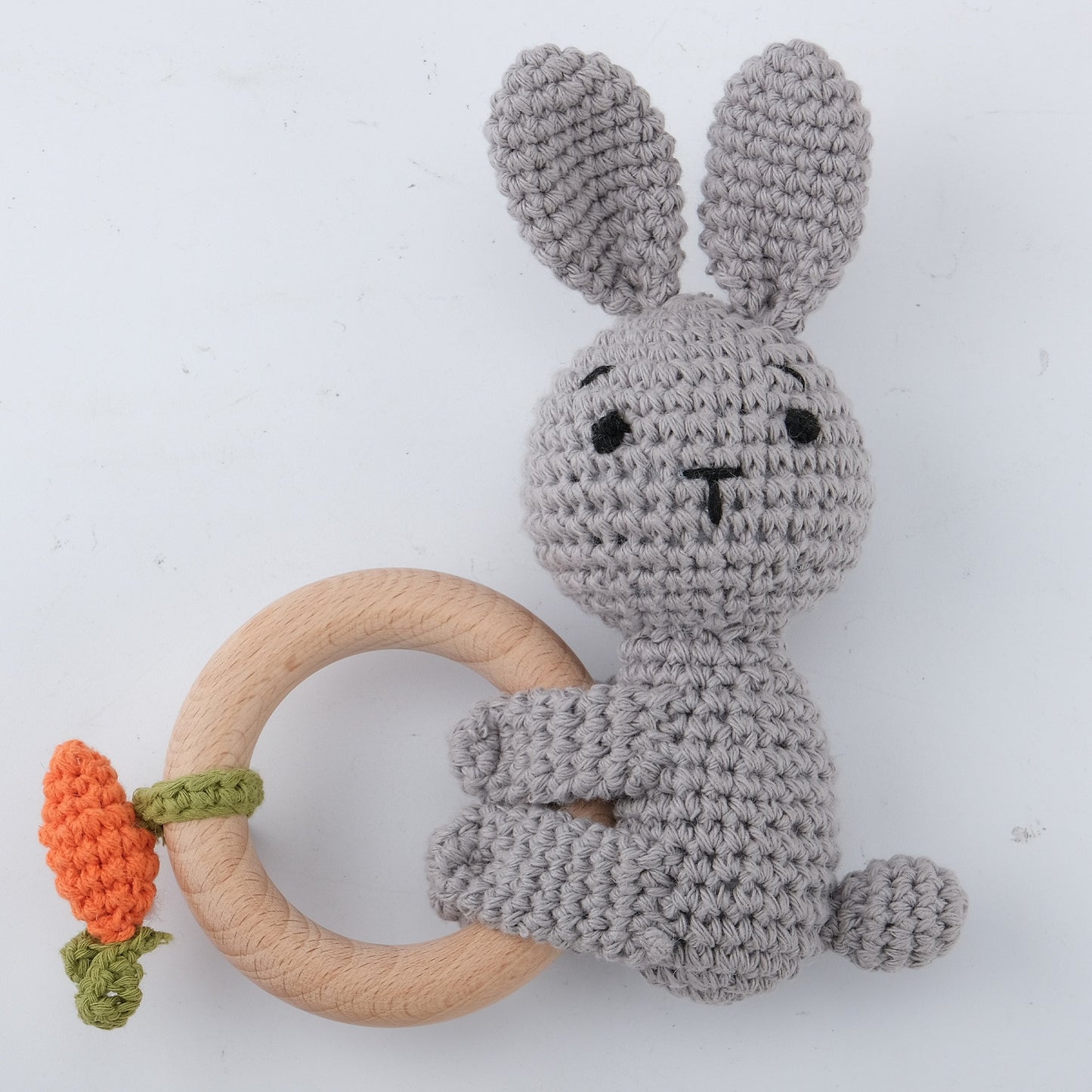 Newborn Baby Rattles Cute Cartoon Animal Rabbit Grab Ability Training Toys Infant Bell Toy Original Wood Crochet Hook Knitted